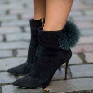 Jimmy Choo Tesler 100 XOS Black Suede/Bottle Green Mix Fox Fur